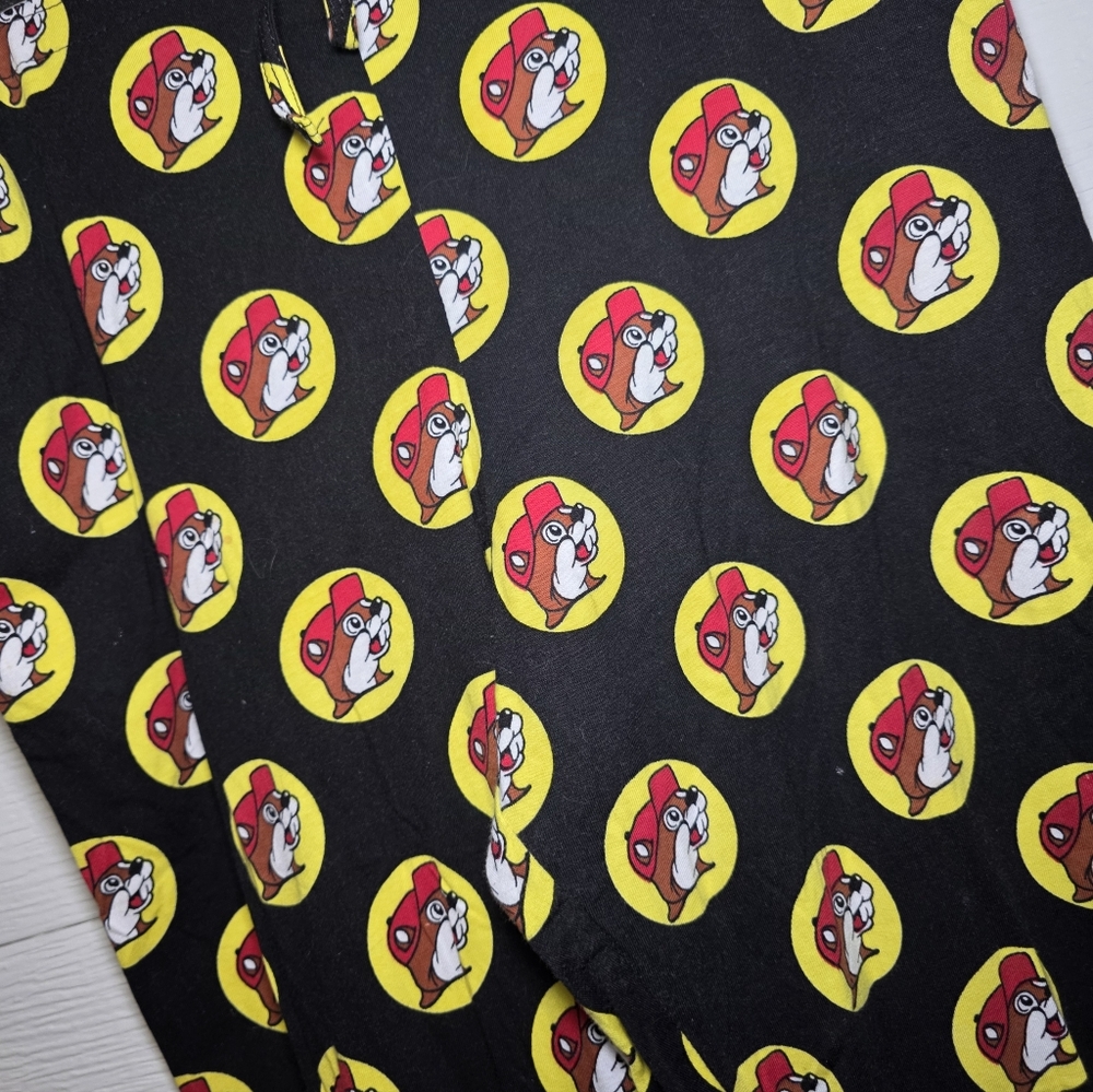 Bucees Black Pajama Pants with Yellow & Red Character Dot Print